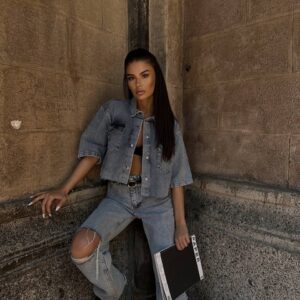 short sleeve blue jeans