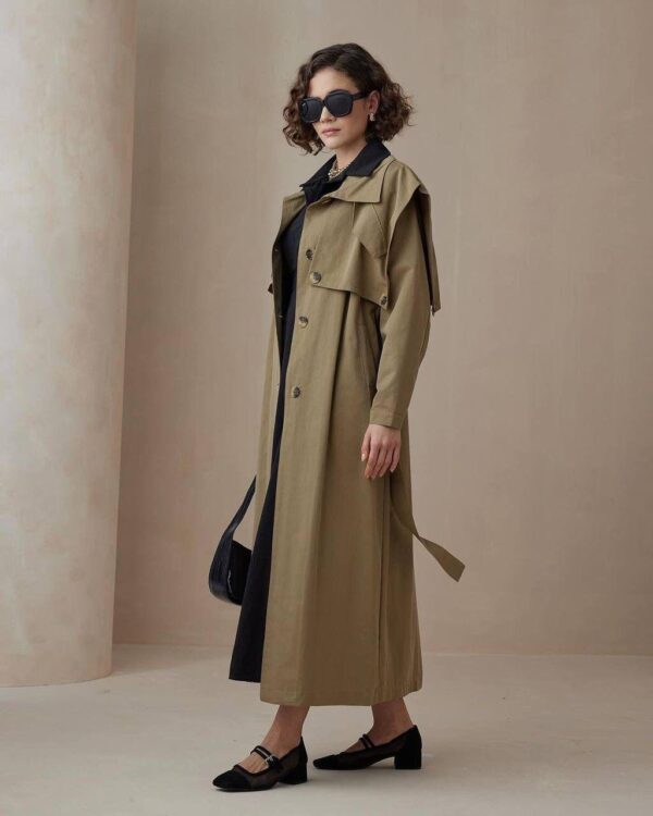 olive green trench coat