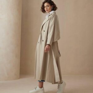 Alternative view of beige trench coat