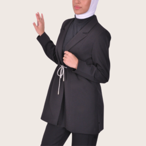 Alternative view of black blazer with strass belt