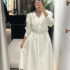 white midi dress with belt